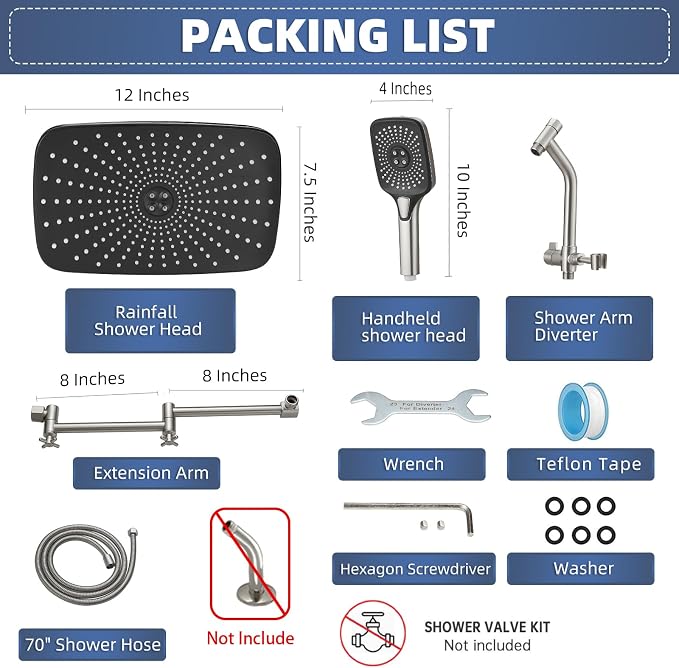12" High Pressure Rain/Rainfall Shower Heads - Image 8