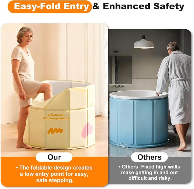 Portable Bathtub for Adult 27.5"x27.5" Collapsible Cold Plunge Bathtub Foldable - Image 3