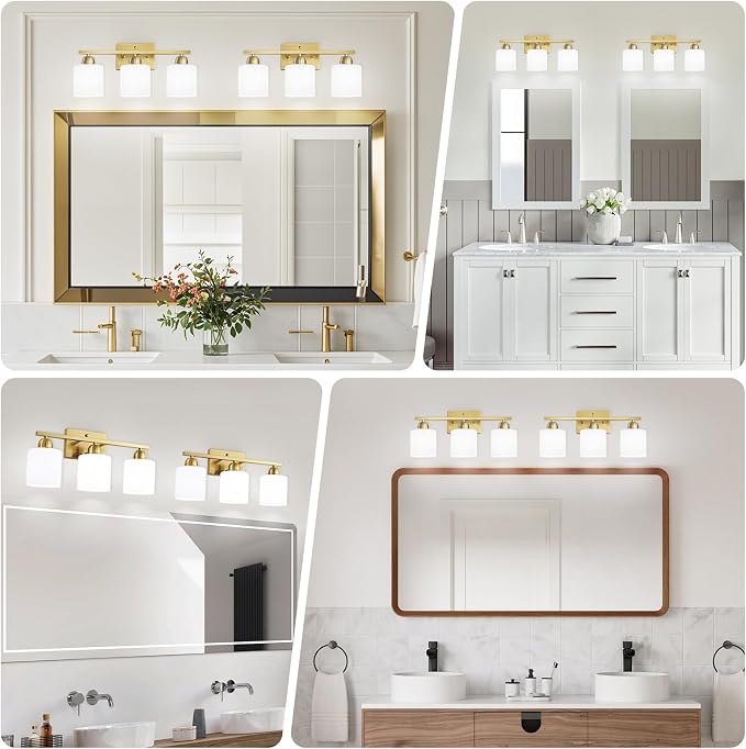 3 Light Gold Bathroom Light Fixtures, Modern Bathroom Vanity Lights - Image 3