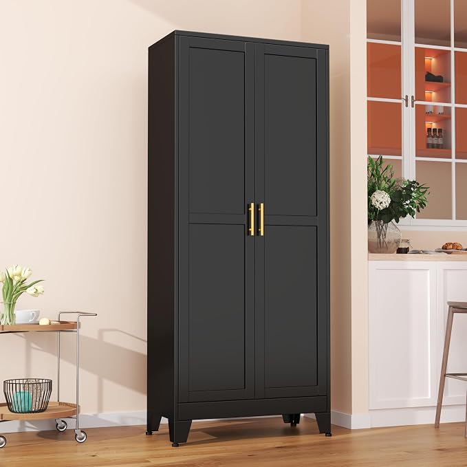Metal Pantry Cabinet with 2 Doors and Adjustable Shelves - Image 8