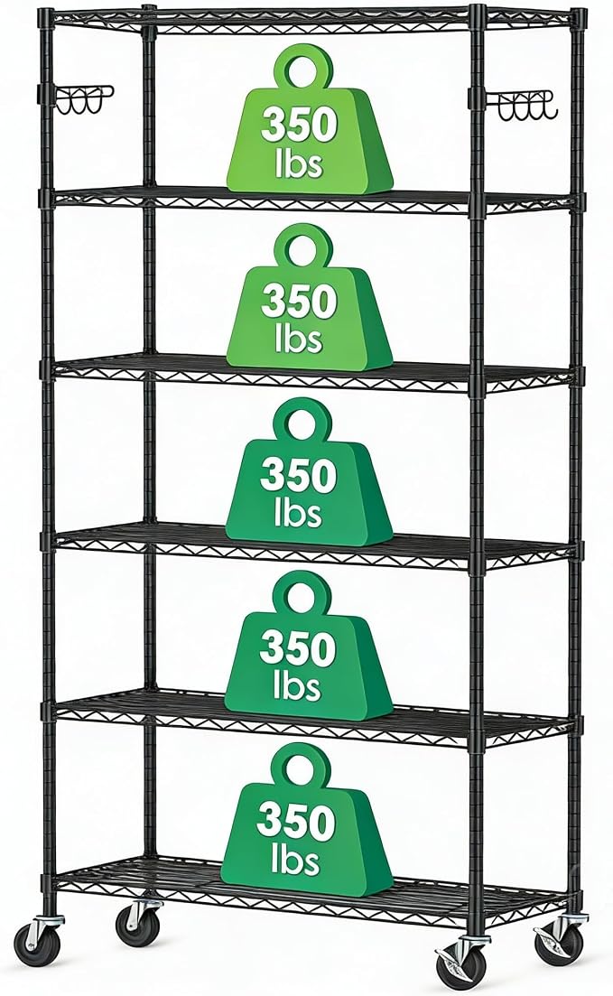 6 Tier Storage Shelves with Wheels Heavy Duty Wire Rolling Shelving Rack by Alexayhome