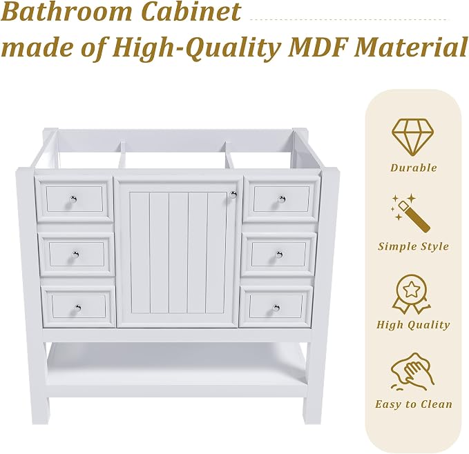 Favfurish 36" Bathroom Vanity Without Top Sink, Modern White Vanity Only - Image 8