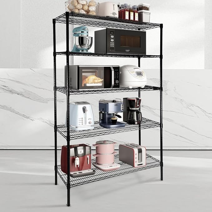 Heavy Duty 5-Tier Wire Shelving Adjustable Shelves Unit Metal Storage Rack Flat - Image 4