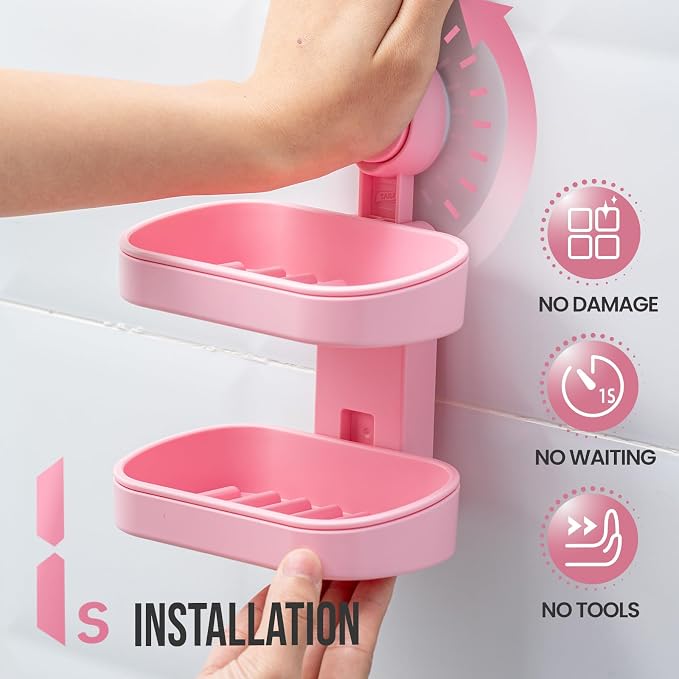 TAILI Double Layer Soap Dish Holder Suction Cup, Strong Sponge Holder - Image 2