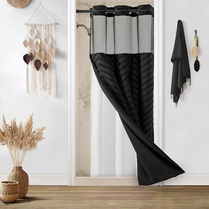 No Hooks Stall Fabric Shower Curtain by PANGSINNEDirect