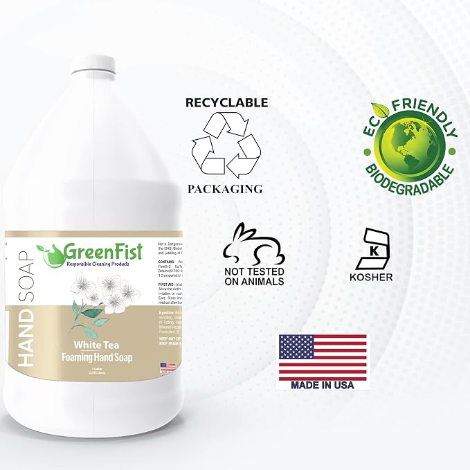 GreenFist Foaming Hand Soap Refills White Tea Scent Jug Foam Refill Made in USA - Image 7