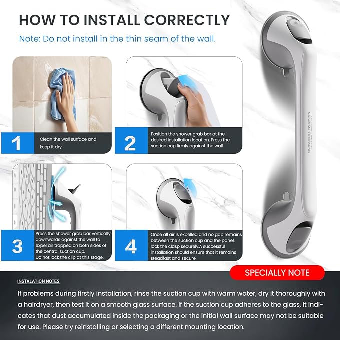 2 Pack 16 Inch Grab Bars for Bathtubs and Showers for Seniors, Heavy Duty - Image 8