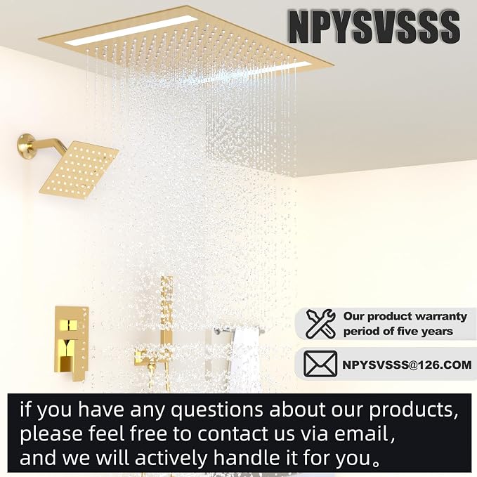 Rain Shower Head System with 14x20 Inch Ceiling Mount LED Head & 6 Inch Wall - Image 9