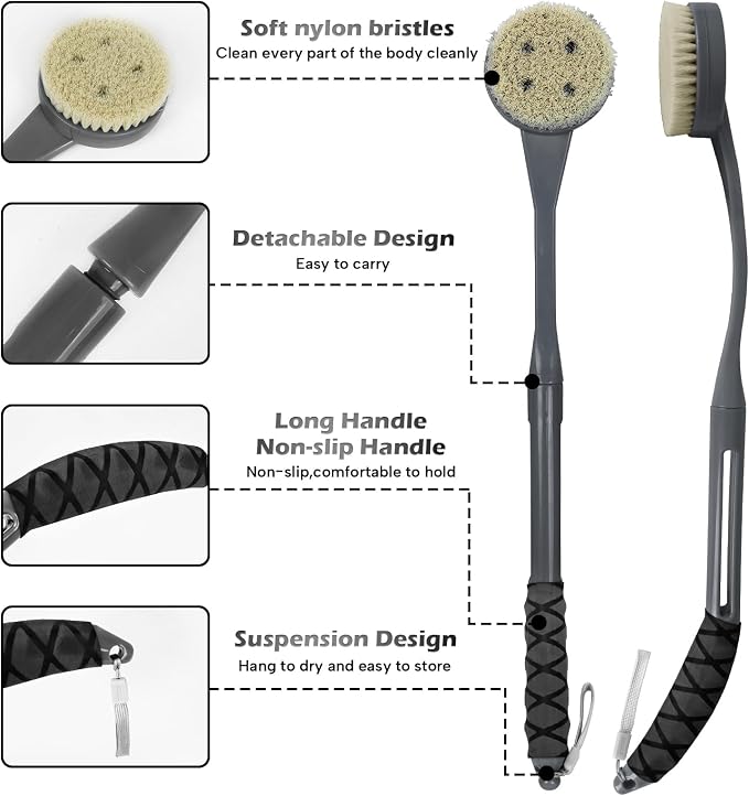 Back Brush Long Handle for Shower, 20.5” Bath Brush, Back Scrubber, Shower Body - Image 2