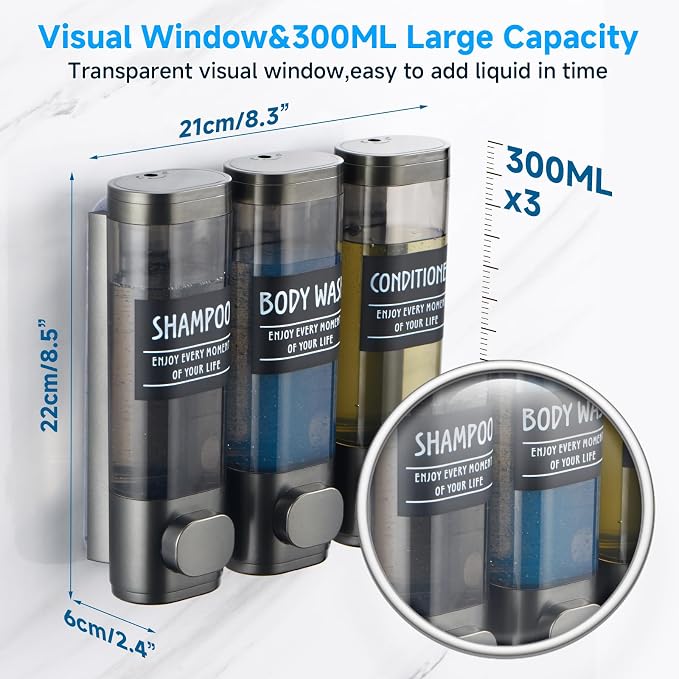 Shampoo and Conditioner Dispenser, GlintGath Shower Dispenser 3 Chamber No - Image 5