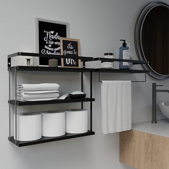 RICHER HOUSE 3+1 Tier Wall Mounted Floating Shelves Set of 2, Rustic Wood Wall - Image 4