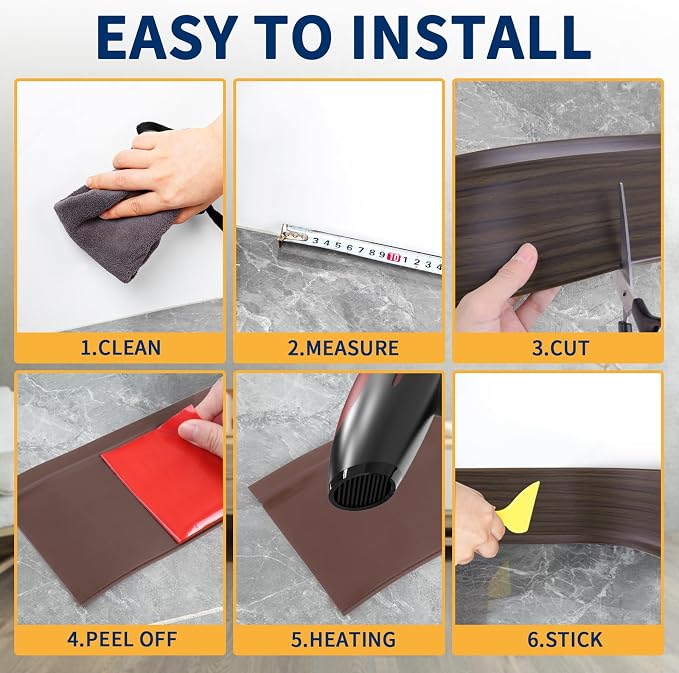 Flexible Baseboard Molding Trim 4 Inch Self-Adhesive Vinyl Wall Base Peel and - Image 6
