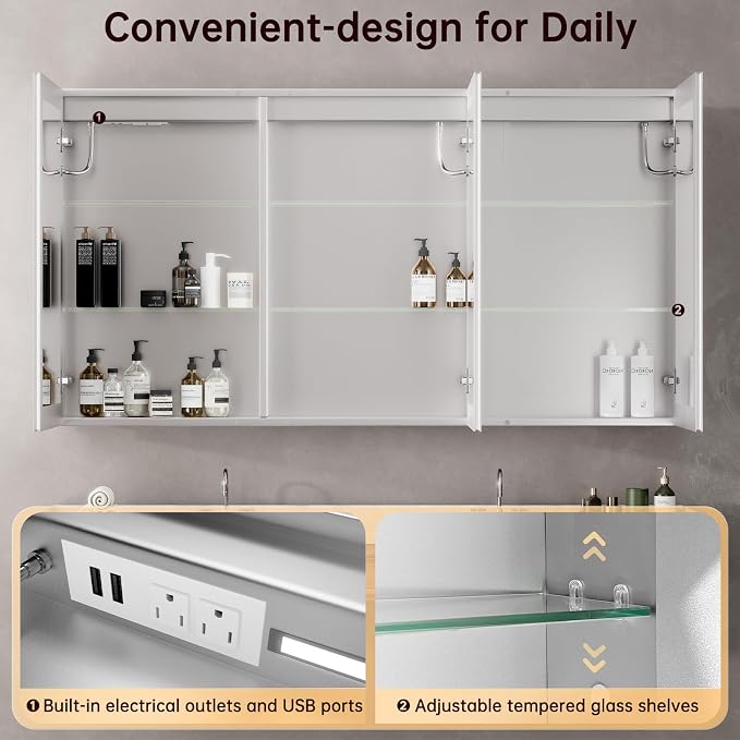 24"x32" Medicine Cabinet Mirror, LED Lighted Medicine Cabinet - Image 5