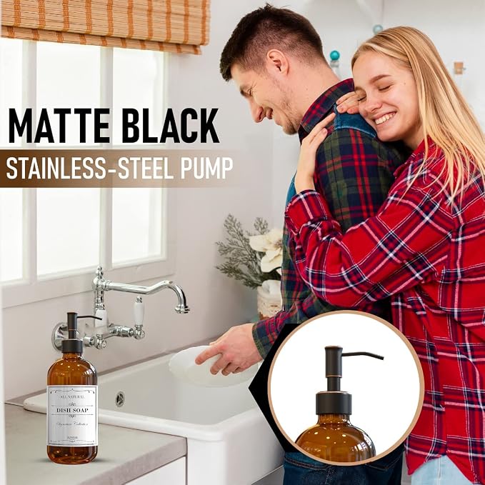 2 Pack Amber Glass Soap Dispenser 16 OZ - Image 6