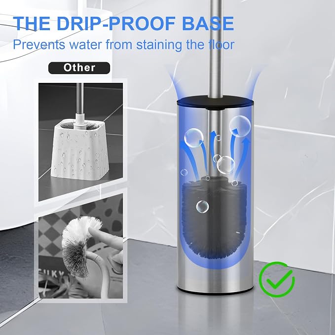 304 Stainless Steel Toilet Brush and Brush Holder Set, Circular Floor Toilet - Image 7