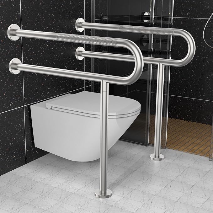 Toilet Support Rail 31.3X 31.5 Inch, Munzong Anti-Slip Satin Brushed Nickel - Image 3