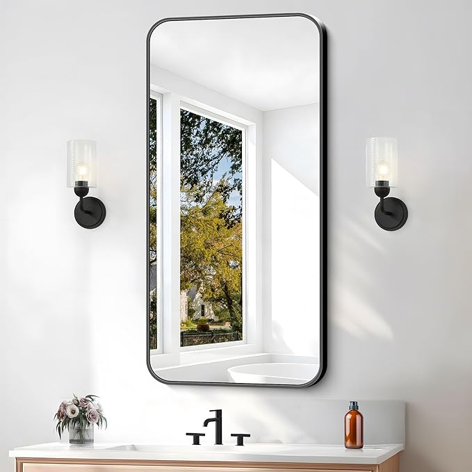 BONEWEI 20x40 inch Bathroom Mirror, Wall Mounted Bathroom Frame Vanity Mirror by BONEWEI
