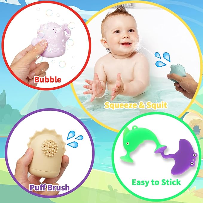 Baby Bath Toys, Squeezable Dinosaurs Bathtub Toys, No Hole Sensory Ocean Animal - Image 3