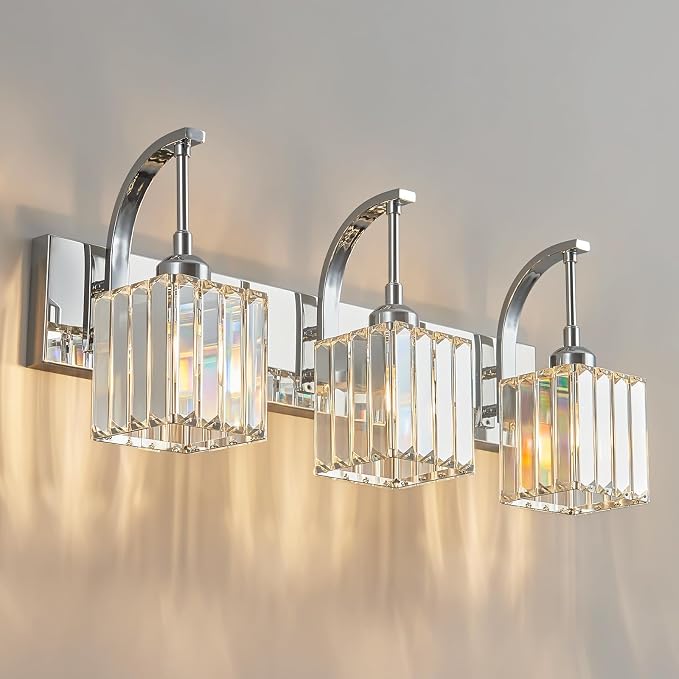 Crystal Vanity Lights 3-Light Chrome Bathroom Vanity Lights Modern Crystal by FDPBY