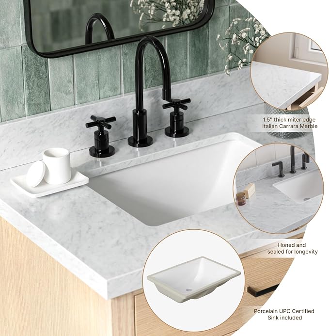 ARIEL Hepburn 31" Inch Oak Single Bathroom Vanity - Image 5