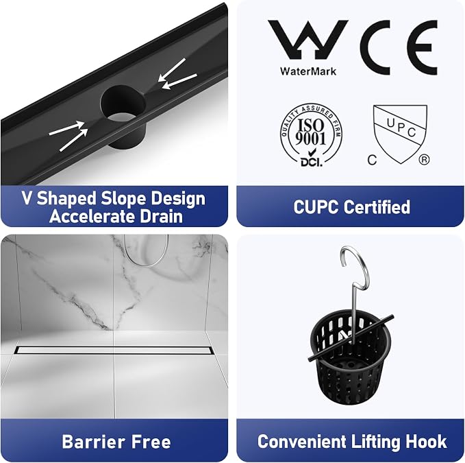 Linear Shower Drain 30", Matte Black Floor Drain - Image 2