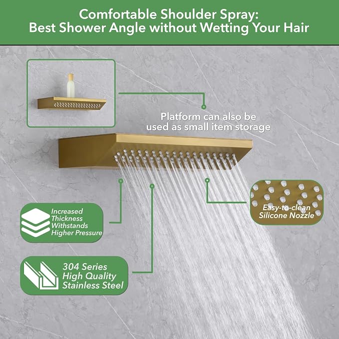 VANFOXLE Shower Faucet Set Brushed Gold Shower System, Shower Faucet - Image 4
