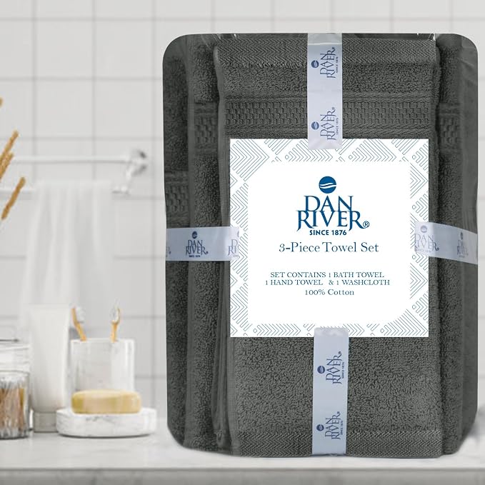 DAN RIVER 100% Ring Spun Cotton 3-Piece Towel Set, Bath Towel, Hand Towel and - Image 2