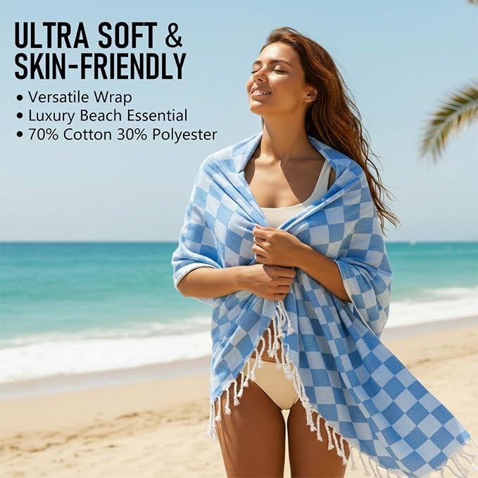 6 Pack Cotton Turkish Beach Towel Lightweight Thin Travel Vacation Essentials - Image 2
