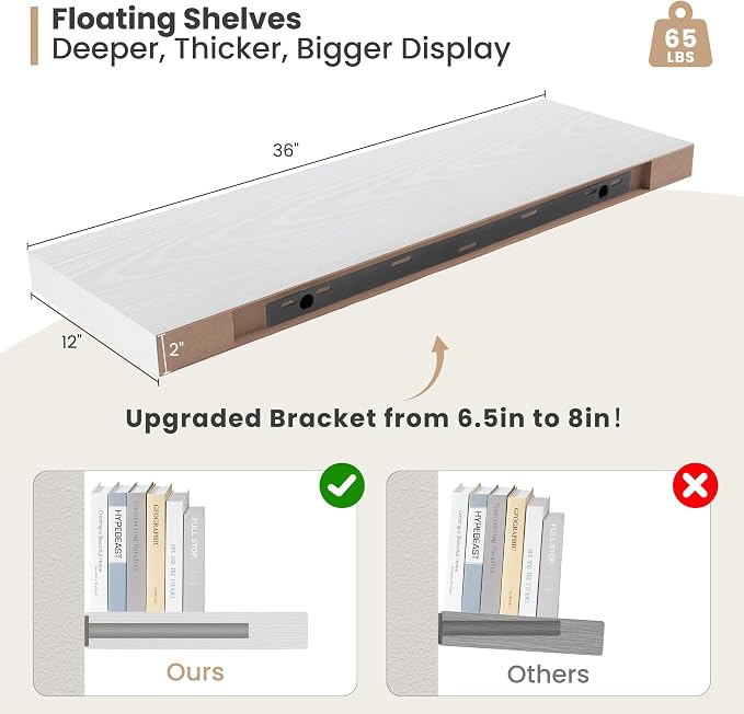 Heimlove 12" Deep Floating Shelves, 36 x 12 Inch Wall Mounted Long Floating - Image 3