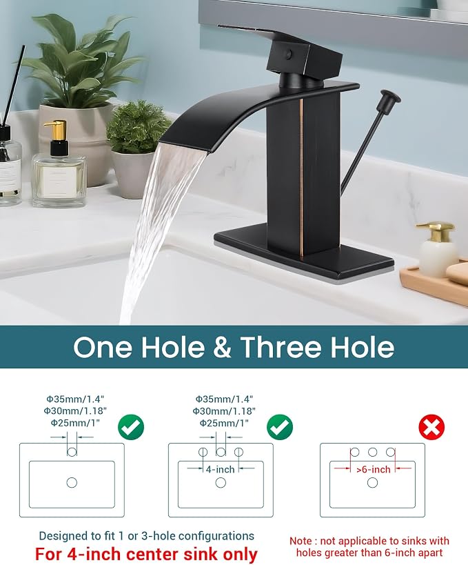 Bathroom Faucets with Lift Rod Drain Oil Rubbed Bronze Waterfall Bathroom Sink - Image 3