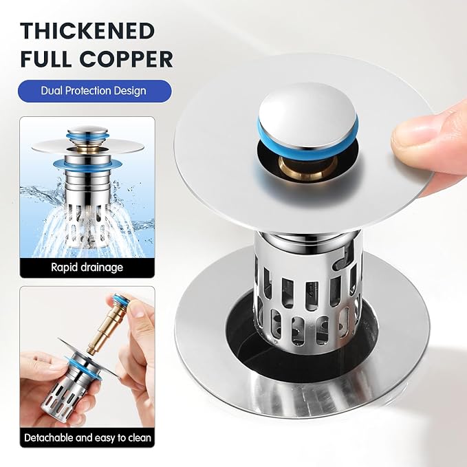 Universal Bathroom Sink Stopper, Pop Up Sink Drain Strainer Plug - Image 3