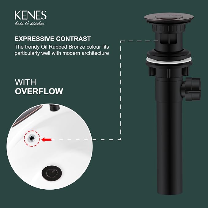 KENES Oil Rubbed Bronze Bathroom Sink Drain Assembly - Image 3