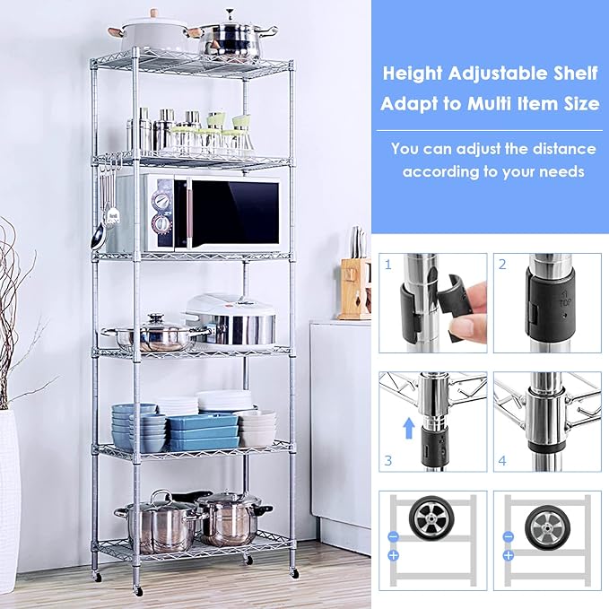 BNSPLY 5 Tier Narrow Wire Shelving Unit - Image 7
