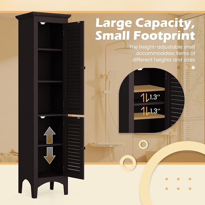Tangkula 63" Tall Bathroom Storage Cabinet, Freestanding Narrow Linen Tower - Image 8