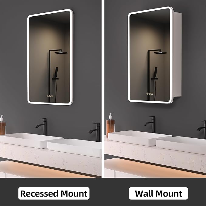 Medicine Cabinet with LED Lights and Mirror, 16 x 24 Inch Surface or Recessed - Image 8