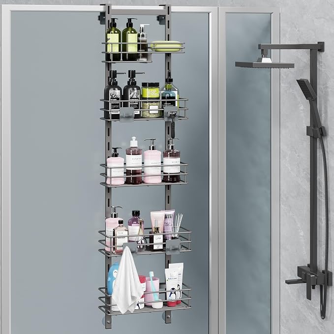 Orimade Over The Door Shower Caddy Adjustable 5 Tier Dark Grey, Bathroom by Orimade