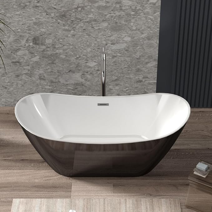 67 in Acrylic Freestanding Bathtub, Contemporary Stand Alone Tub, Oval Bathtub - Image 7