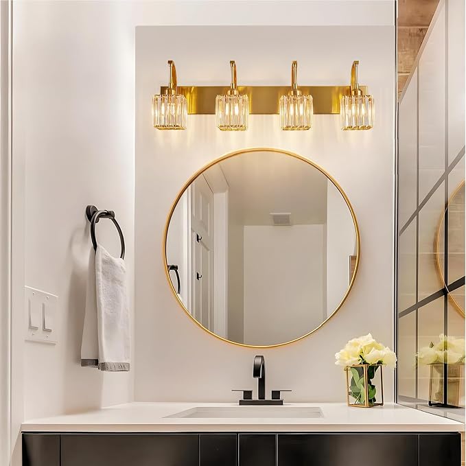Crystal Vanity Lights 4-Light Gold Bathroom Vanity Lights Modern Crystal - Image 8