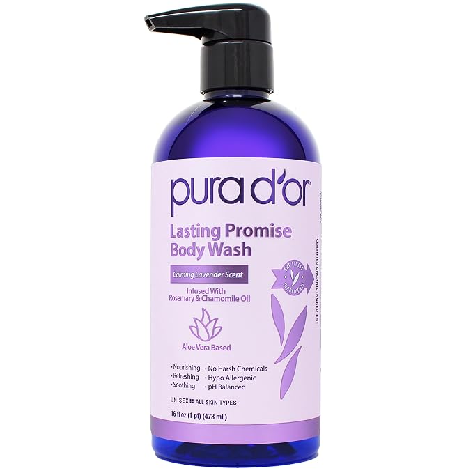 PURA D'OR 16 Oz Lasting Promise Body Wash – Calming Lavender Scent – Aloe Vera by PURADOR