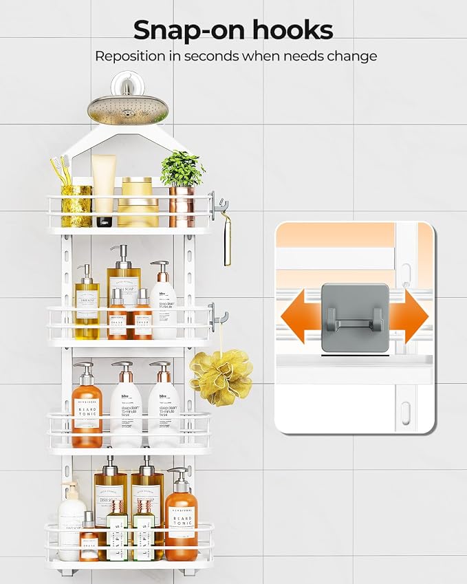 ODesign 4 Tier Height-Adjustable Shower Caddy Hanging Anti-Swing-Over The - Image 8