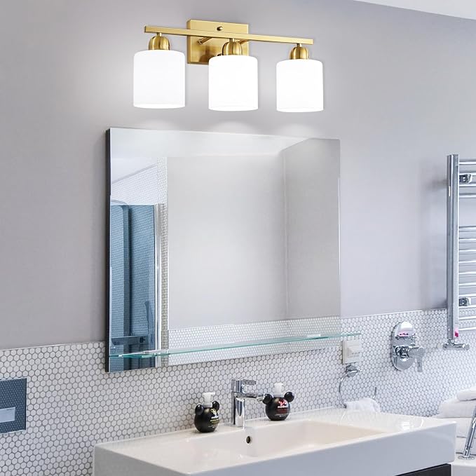 3 Light Gold Bathroom Light Fixtures, Modern Bathroom Vanity Lights - Image 8