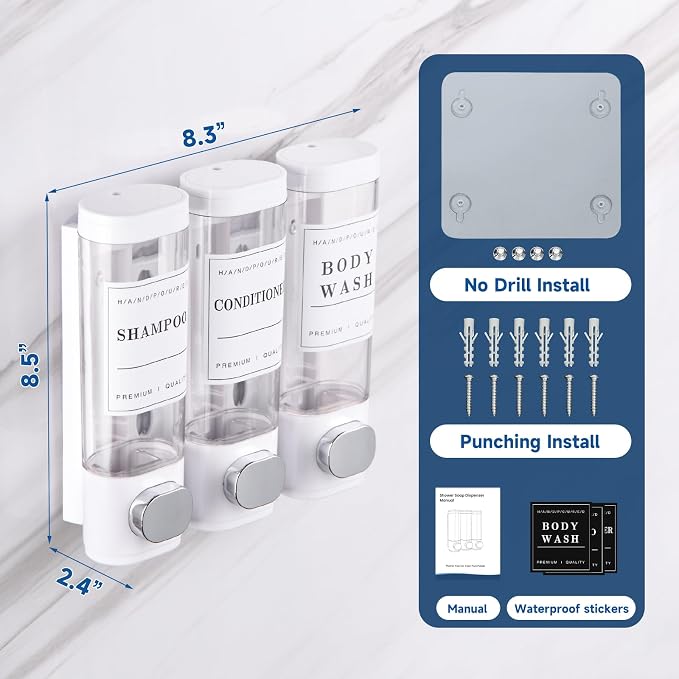 Shower Soap Dispenser Wall Mounted No Drill Shampoo Dispenser - Image 5
