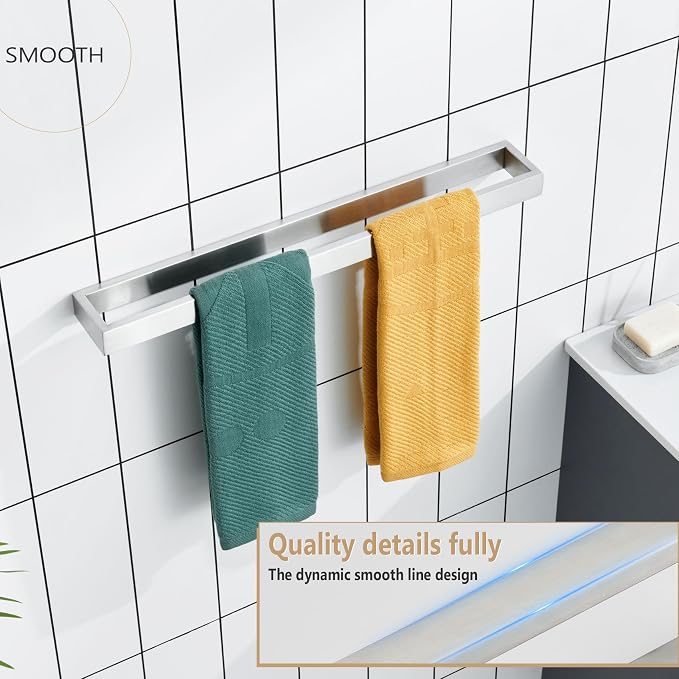 KOKOSIRI Towel Bar Brushed Nickel Bath Towel Hanger Holder 24-Inch Kitchen Rack - Image 8