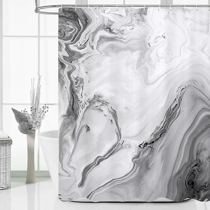 MitoVilla Grey Marble Shower Curtain, Abstract Ombre Fabric Shower Curtains by MitoVilla