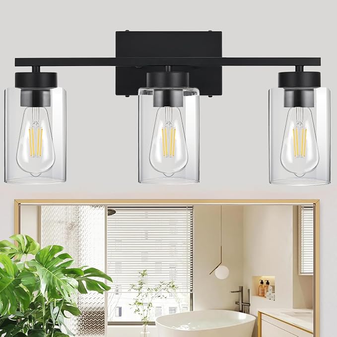 3-Light Bathroom Vanity Light, Modern Black Wall Lights - Image 5