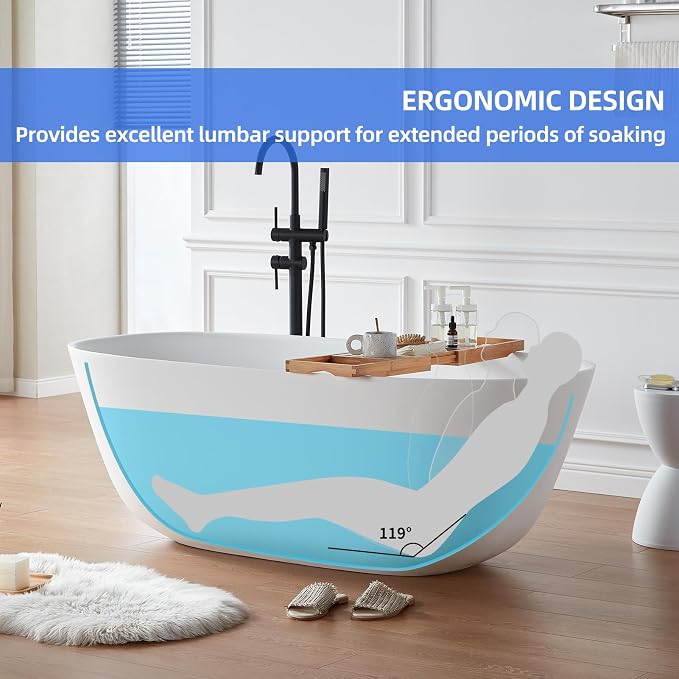 Cpingao 55" Stone Resin Solid Surface Freestanding Bathtub, Modern Elegant - Image 7