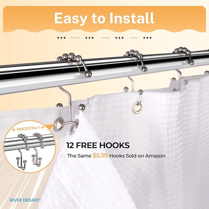 River Dream Extra Long Waffle 3 in 1 Shower Curtain Set, Waterproof - Image 2