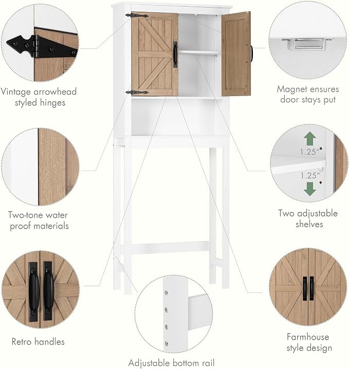 Spirich Over The Toilet Storage Cabinet, Farmhouse Over Toilet Bathroom - Image 4