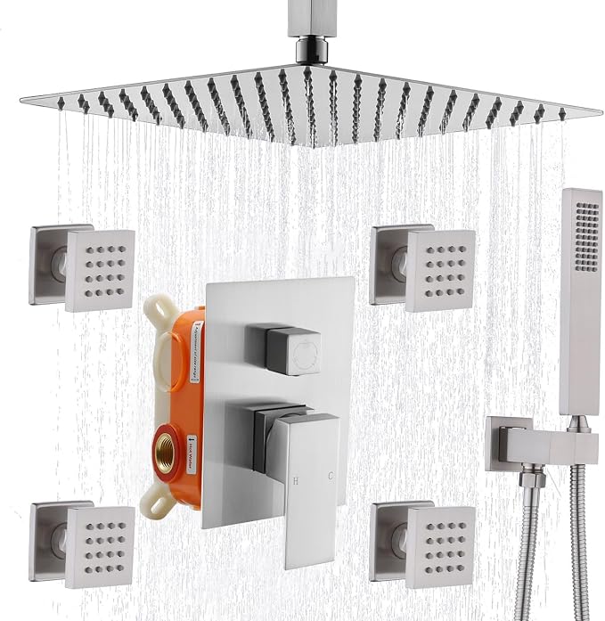 Enga Rain Shower System with Body Jets, All Metal Multiple Shower Head System by Enga