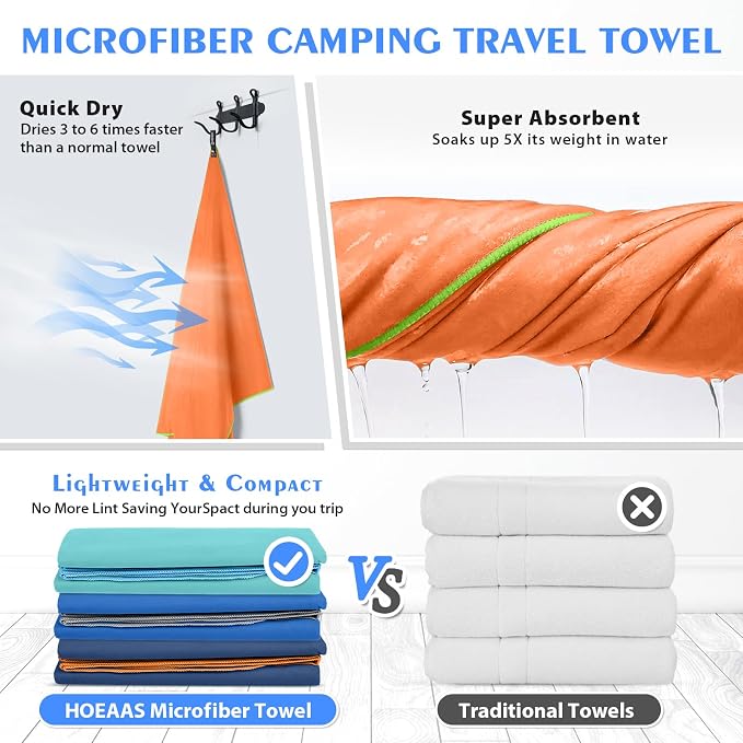 HOEAAS 2 Pack Microfiber Camping Towels, Quick Dry Towel, Super Absorbent Ultra - Image 4